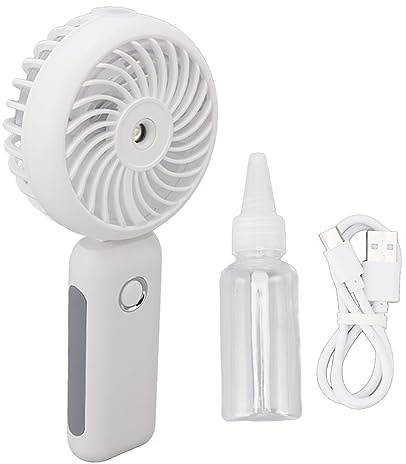 WIHFHGZ Tragbarer Mini Nebel Ventilator, Klappbarer Handventilator mit 4000mAh Akku, 3 Geschwindigkeiten, Weiß - Kühlende Spray Funktion, Leise Bürstenloser Motor, Für Büro und Outdoor