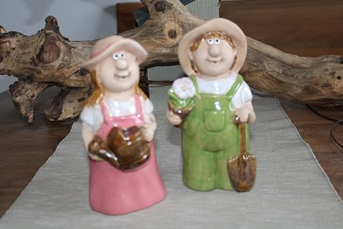 Posiwio Hans and Hilde, set di sgabelli da giardino in ceramica, altezza 18 cm, rosa e verde