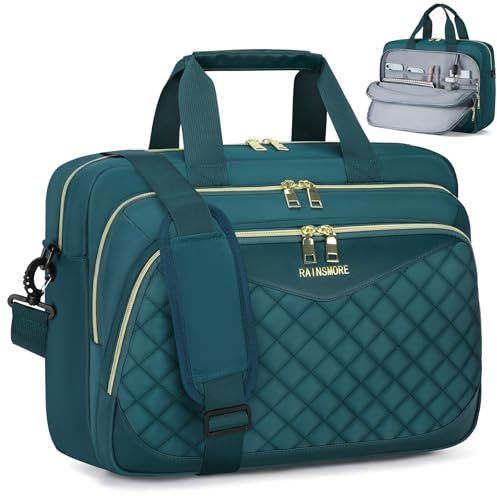 RAINSMORE Laptop Bags for Women 15.6 Inch Briefcase Messenger Bag | Computer Work Bag, Padded Compartment, Water-Resistant, Office Business Travel Dark Green