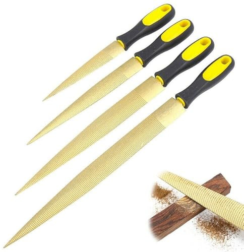 Juego de 4 escofinas de madera de 4 a 10 pulgadas de aleación con agarre amarillo para molienda de goma de madera dura y reparación de herramientas