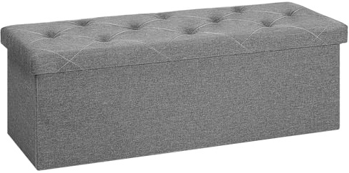 Sweetcrispy Sitzbank mit Stauraum, Klappbare Sitztruhe, Sitzhocker, 110 x 38 x 38 cm, Aufbewahrungsbox mit Deckel als Hocker & Fußbank, bis 300 kg belastbar, für Wohnzimmer Schlafzimmer Flur, Grau