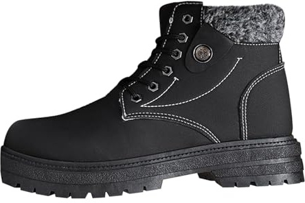 Bottines d'hiver chaudes à lacets pour homme avec col en fausse fourrure - Baskets tendance pour tous les jours, Noir , 38 2/3 EU