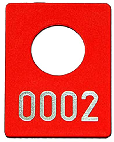 300 Garderobenmarken Kunststoff, Plastik mit Ziffernprägung # 0001-0300, Farbe wählbar (rot)
