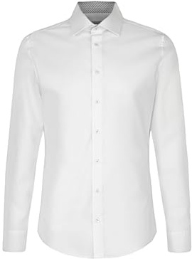 Seidensticker Men's Business Shirt - Slim fit - Non-Iron - Kent Collar - Long Sleeve - Patch - 100% Cotton Weiß