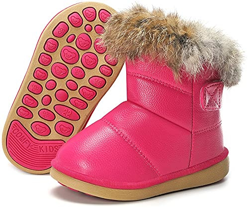 Flickor pojkar snöstövlar baby vinter varm päls fodrade stövlar ankelstövlar barn platta vattentäta skor storlek (barn/litet barn), - Rose N - 23 EU