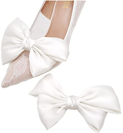 Tsangbaby 2 Pieces Wedding Bow Shoe Clips for Women, Satin Bowknot Shoe Buckles Detachable Shoes Charms Bridal Shoes Accessories for Wedding Prom Party High Heels