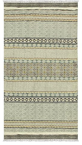 CASAVANI Handgefertigter geometrischer Baumwollteppich Handblock Bedruckter Flachgewebe Teppich Boho Kelim Innenbereich Küche Dekor Teppich 80 x 300 cm (2,6 x 10 Fuß Läufer)