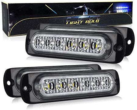 SKYWORLD 4 piezas 6LED Blanco Azul luz Estroboscópica de Emergencia 12-24V Peligrosa luz Estroboscópica Intermitente luz de Advertencia Lateral coche para off road camión coche ATV SUV 4x4 todoterreno