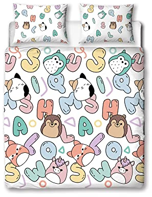 Squishmallows Official Double Kids Duvet Cover Set | Chill Design Reversible 2 Sided Bedding Including Matching Pillow Cases | Character World Brands Childs Double Bed Set