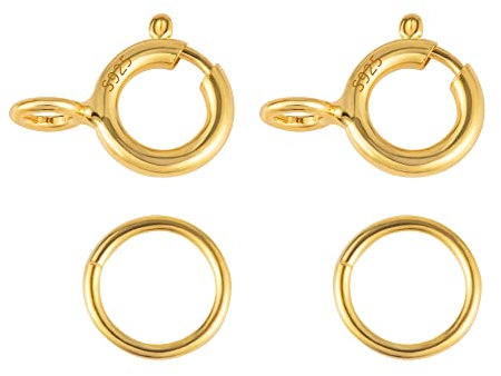 ALEXCRAFT 40 Stück Sterling Silber 925 Kettenverschluss Federverschlüsse, 18 Karat Vergoldet Federschnalle mit Offenen Biegeringe für Armbänder Halskette Verlängerungskette Schmuckherstellung (5mm)