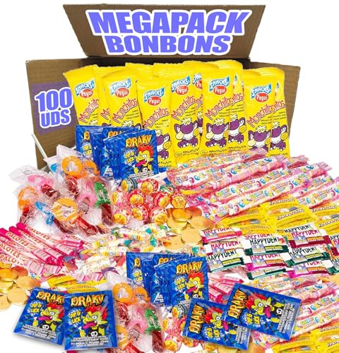 Mega Pack Chuches 100 Uds - 100% Calidad y Marcas TOP en Chuches y Golosinas para Cumpleaños, Halloween, Día de la Madre, Piñatas o Fiestas Infantiles - Surtido de Chuches, Gominolas, Golosinas
