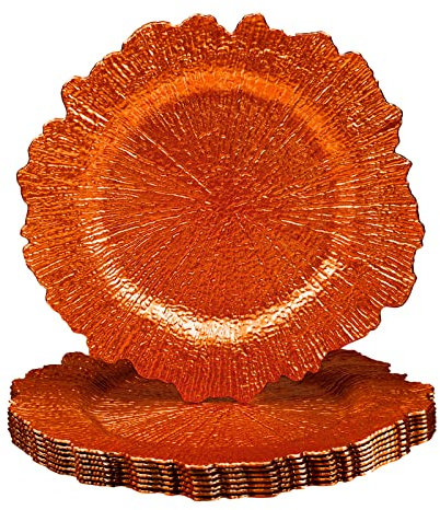 MAONAME 13 Orange Charger Plates, Round Reef Chargers for Dinner Plates, Plastic Plate Chargers for Table Setting, Wedding Decor, Set of 8