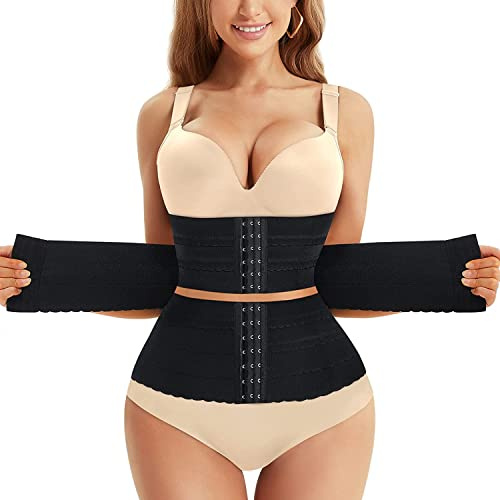 Gotoly Fajas Reductoras Mujer Abdomen Waist Trainer Corset Reductor Entrenador de Cintura Faja Moldeadora Corsé Control de Barriga (L, Negro)