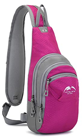 FANDARE Unisex Brusttasche Sport-Schultertaschen Sling Bag Herren Damen Umhängetaschen Crossover Rucksack Schultertasche Daypacks für Outdoor Reisen Camping Wanderrucksäcke Crossbody PackRosenrot