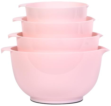 BoxedHome Nesting Plastic Mixing Bowl Set, 4 Piece Mixing Bowl Set with Pour Spouts, Size 1.7, 2.5, 3.5 and 4.5qt, for Prepping, Mixing, Baking, Cooking(2023 New Version, Pink)