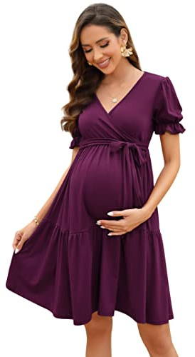 KOJOOIN Naissance Femme Chemise de Nuit d'allaitement Courte Chemise de Nuit de Maternité avec Patte de Bouton Robe de Nuit
