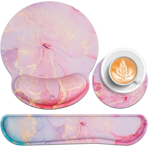 Tapis Souris 3-en-1 Ergonomique Gel Mémoire,Repose-Poignet & Sous-verre | ergonomique tapis de souris avec coussin gel, base antidérapante, mousse mémoire – idéal pour ordinateur, bureau, gaming