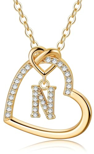 TINGN Kette Damen Gold Silber- Gold Kette Damen Herz Halskette Buchstaben A-Z Ketten Geschenke für Frauen Mädchen Geschenk Personalisierte Geschenke für Kinder Halskette Mädchen Schmuck Geschenk