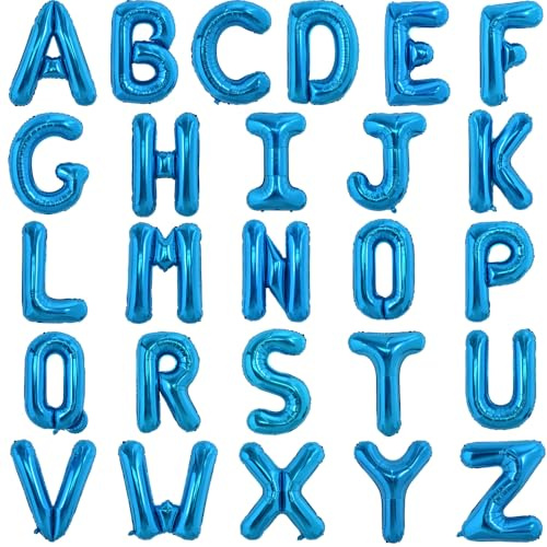 TONIFUL 52 Stück 16 Zoll Blaue Buchstabe A-Z Ballons Benutzerdefinierte Phrase Mylar Folie Alphabet Erstellen Sie Ihr Eigenes Banner für Geburtstag Jubiläum Feier Graduierung Party Supplies