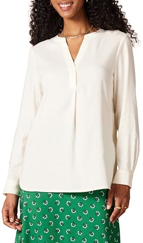 Amazon Essentials Camicetta Popover a Maniche Lunghe in Georgette dalla vestibilità Comoda Donna, Avorio, M