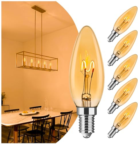 E12 Candelabra Light Bulbs 20W 25W Replacement, Super Thin Filament E12 LED Light Bulbs Dimmable, Chandelier Candle Light Bulb 2000K Soft Warm, Amber Candelabra Type B Light Bulb