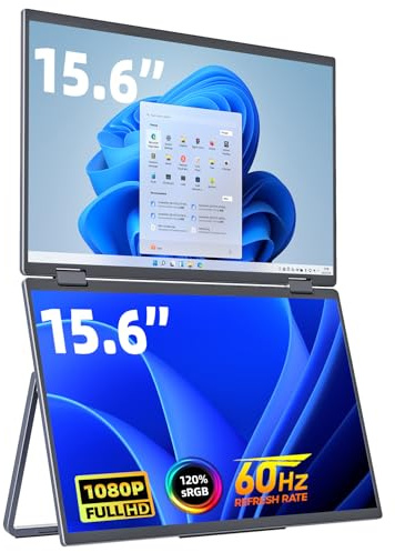 cocopar Laptop Screen Extender - Double écran 15,6 Pouces 1080P avec Haut-Parleur HDMI USB-C Triple Moniteur pour Ordinateur Portable MacBook Surface PC Xbox PS5 avec Pied de biche, montable VESA