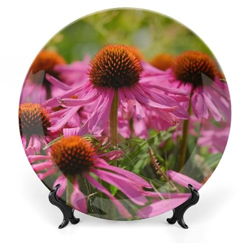 Coneflowers Flowers Decorative Plate for Wall Home Wobble-Plate with Display Stand Table Decor Ornament Ceramic Dinner Plate Dessert Dish Holiday Home Decoration 10