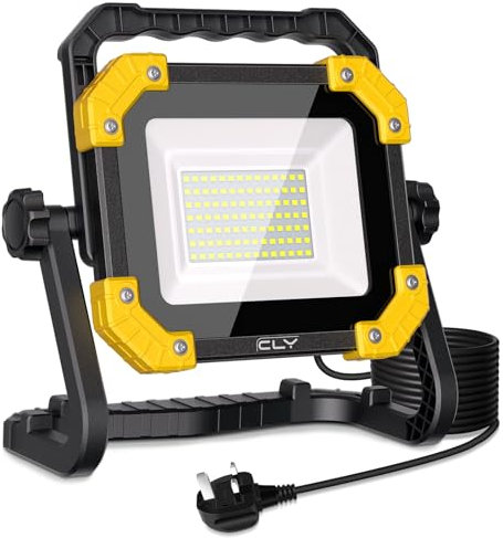 CLV 80W LED Work Light, 8000LM Job Site Light Plug in Folding Floodlight with 3.5M Cable Plug, 6500K Cold White Portable Stand Work Lights Mains Powered LoftLight for Car Repairing Workshop Garage