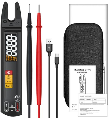 Jemora Multímetro digital de mano 3 en 1 Pinza Amperímetro Pluma de prueba eléctrica Pantalla LCD a color Multímetro de mano 6000 conteos RMS verdaderos Voltaje profesional Capacitancia Resistencia