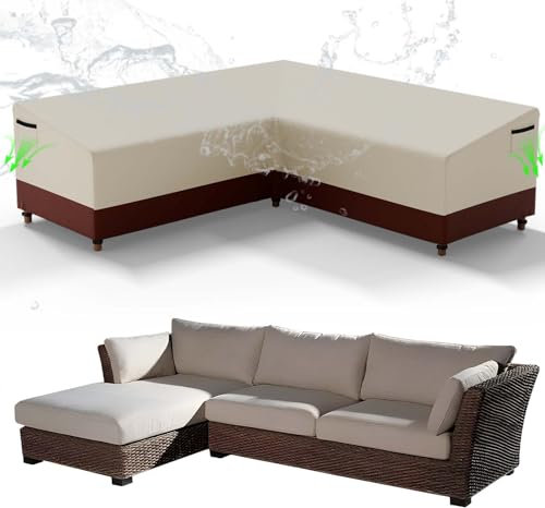 Zdada V-Shape Garden Furniture Covers Waterproof, 215x215x87CM Outdoor Rattan Furniture Covers Windproof, Heavy Duty 600D Oxford Fabric Corner Sofa Cover, Patio Furniture Covers with Air Vent