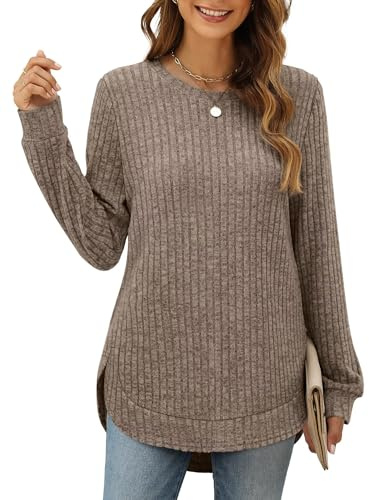 XIEERDUO Damtröja stickad tröja böjd fåll sweatshirt höst vinter 2024, kaffe, M