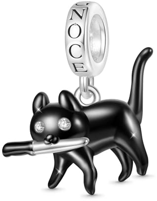GNOCE Schwarzer Katzen-Anhänger, baumelnder Charm, S925er-Sterlingsilber, baumelnder Anhänger für Frauen, Ehefrau, Valentinstag, Muttertag, Schmuckgeschenk, Inner Diameter4.5 mm, Sterling-Silber, Kein