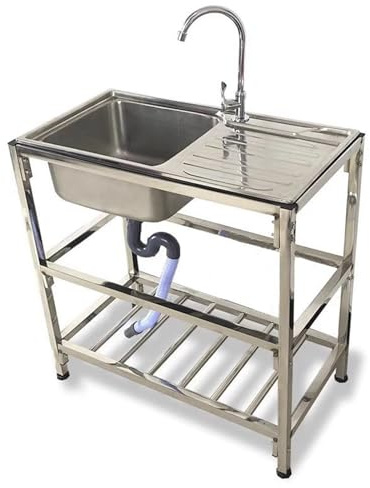 Tragbare Außenspüle mit Wasserhahn und Werkbank Außenküche Garten Industrieküche Edelstahl