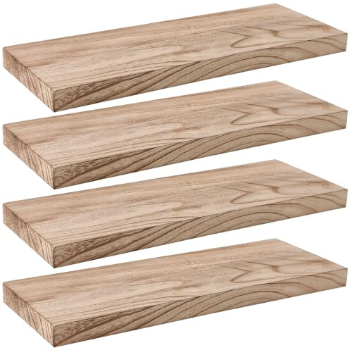Zhufas 4 pezzi Mensole da Muro, Mensola da Parete in legno da 40 cm, Mensola Sospesa in Paulownia, Mensola Galleggiante, Adatta per Soggiorno, Cucina, Bagno (Marrone Chiaro)