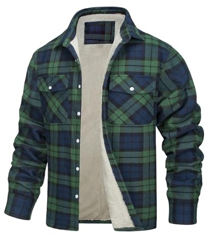 Generisch Giacca invernale da uomo, giacca da lavoro invernale da uomo foderata, camicia in flanella invernale nera con cerniera, giacca da uomo in cotone con tasche quadrate senza cappuccio Top