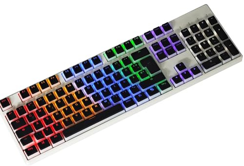 YMDK White Black Pudding German ISO QWERTZ Double Shot PBT Shine Through Keycap Custom OEM Profile Keycaps for MX Switches Mechanical Keyboard