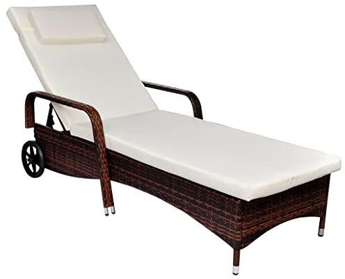WKIEQACO Outdoor-Sitz, Sonnenliege, Sonnenliege mit Rollen, Polyrattan, Braun