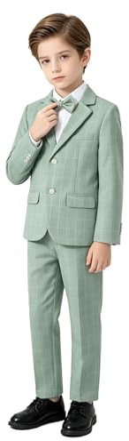 LOLANTA 3PCS Page Boys Plaid Suit, Wedding Prom Smart Blazer, Formal Wear Jacket Trousers Bow Tie Set