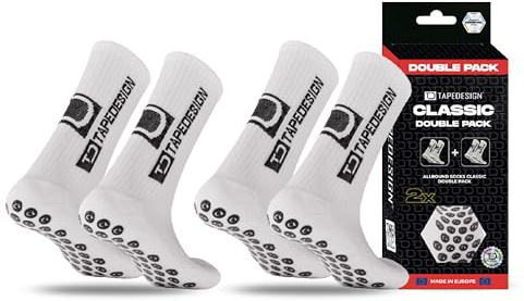 Tapedesign – Classic Doppelpack Grip Socken – 2 Paar für Fußball & Sport – Rutschfest in Schuhen – Maximaler Halt für Training & Wettkampf – Anti-Rutsch Noppen – Fußballsocken für Männer & Frauen