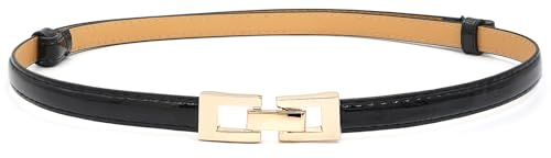 LIMHOO Damen Skinny Ledergürtel Verstellbarer Dünner Taillengürtel mit Goldener Schnalle für Kleider Jeans Hosen