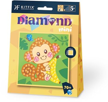 Kitfix - Diamond Art Mini - Monito travieso - Diamantes grandes - Pintura de diamantes para niños a partir de 5+ - Diseño 12,5x12,5cm - para niñas y niños - 2508
