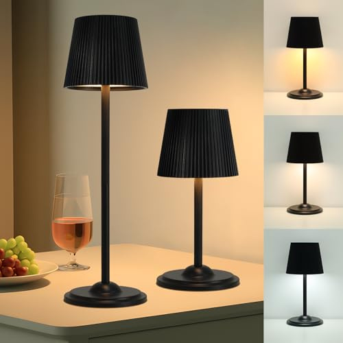 Nixtrve LED Tischlampe Kabellos Höhenverstellbar, USB-C Nachttischlampe mit 3 Lichtfarben Dimmbar, Tragbare Metall Akku Tischleuchte für Wohnzimmer, Schlafzimmer & Outdoor (Schwarz)