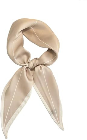 GIMIRO Dekorativ halsduk för kvinnor 120 x 36 cm strass sidenscarf diamantformat band blommor ränder vågpunkt, khaki, 120 x 36 Centimeters