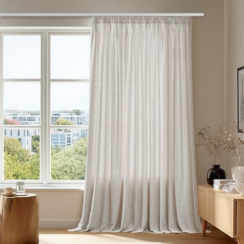 Deconovo Cortinas de Lino Translúcidas 200x245 cm, 1 Pieza – Visillos Modernos con Cinta Fruncida, Tejido Ligero y Transpirable para Salón y Dormitorio