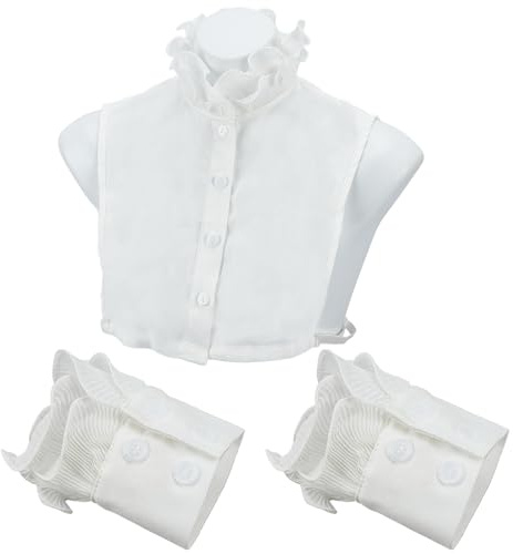 NICENEEDED Chemises Plissées à Faux Col avec Poignets Ensemble Chemisier Amovible en Mousseline de Soie Victorienne à Faux Col Dickey Demi Col de Chemise pour Manteau Pull Femme