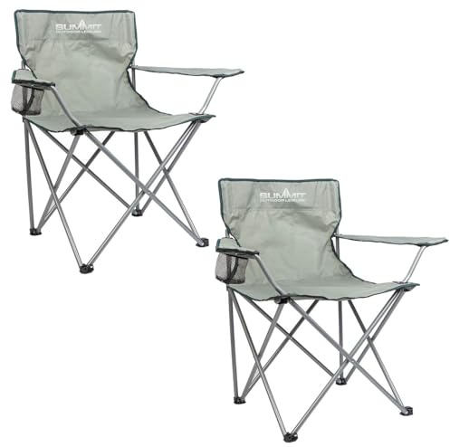 VFM e-Store - Folding Camping Chair With Carry Bag With Cup Holder Pack Away 51cm X 81cm Grey Pack Of 2