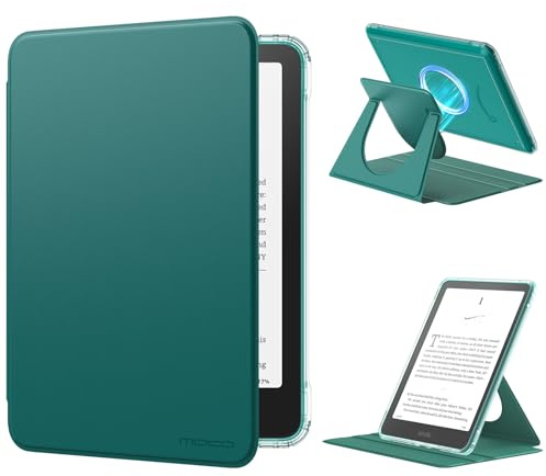 MoKo 360°Drehbar Hülle für 7 Kindle Paperwhite 12. Gen/Colorsoft,Jade Grün | Durchsichtig, Abnehmbar Magnetisch, Verstellbar mit Ständer, Auto Wach/Schlaf, für Kindle Colorsoft 1. Generation 2025/2026