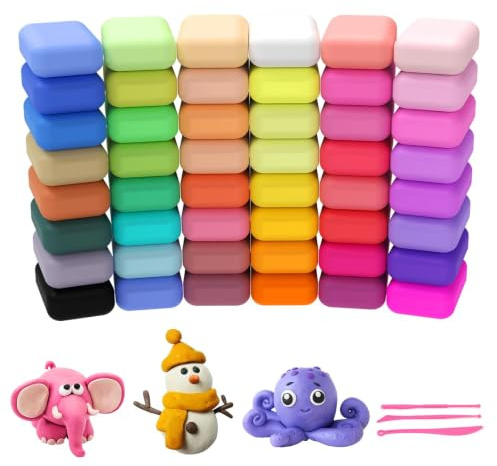 wenrescry Modelliermasse Lufttrocknend 48 Farben – Knete Set für Kinder, DIY Air Dry Clay, Sicherer Ton zum Basteln, Geschenk für Jungen & Mädchen 3-12 Jahre
