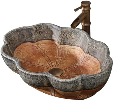 MENGLI-2024 Lavabo de baño Lavabo de baño Retro cerámica sobre encimera, Lavabo tocador artístico, 57 x 40 15 cm