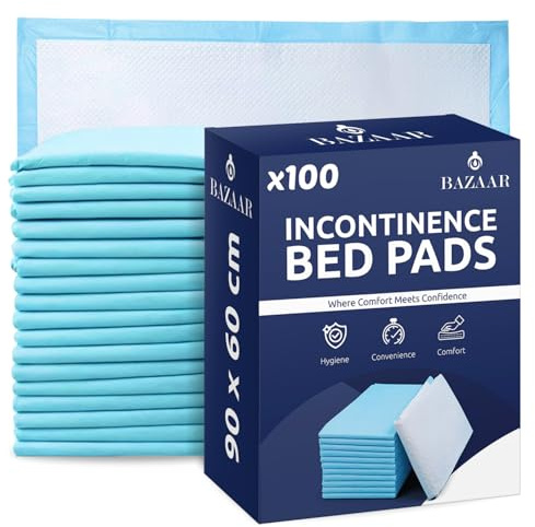 Bazaar 100 x Plus Disposable Incontinence Bed Pads 90 x 60cm – Highly Absorbent Waterproof Bed Sheets for Adults, Elderly, Children & Babies – Bed Wetting Sheets & Bed Protectors for Mattress